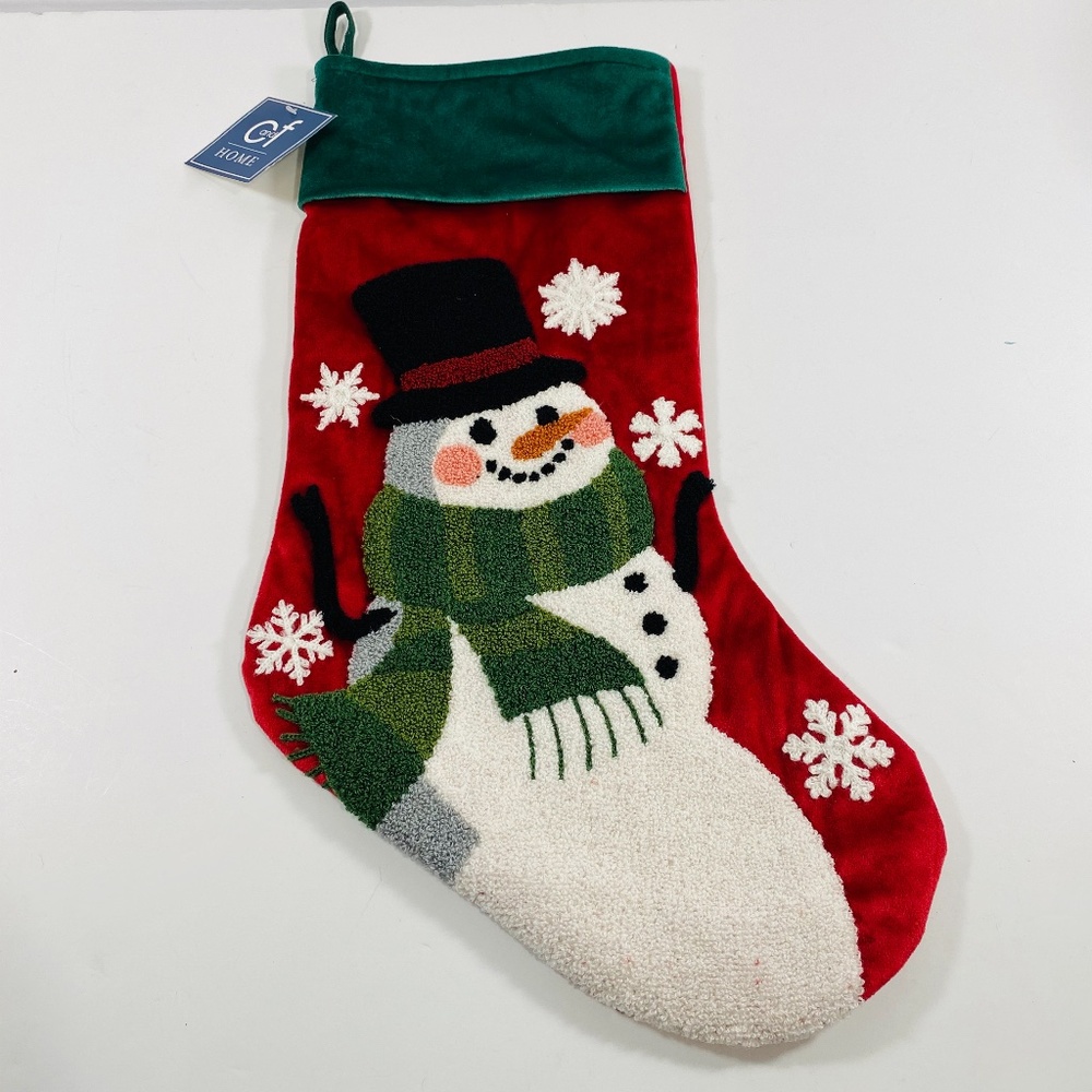 C And F Home Snowman Green Red Tufted Stocking - Picture 1 of 7